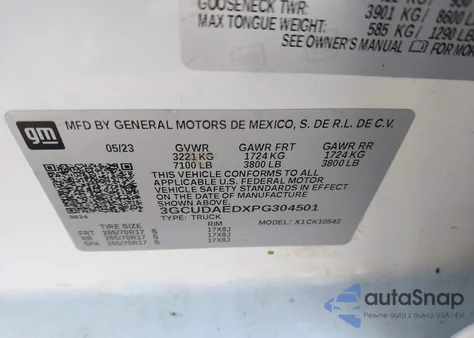 2023 Chevrolet Silverado 1500 4Wd Short Bed Wt z USA, uszkodzony, nr VIN 3GCUDAEDXPG304501